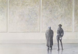 Mand og kvinde i et kunstgalleri